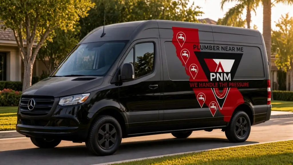 PNM Plumbers Near Me van in a suburban neighborhood.